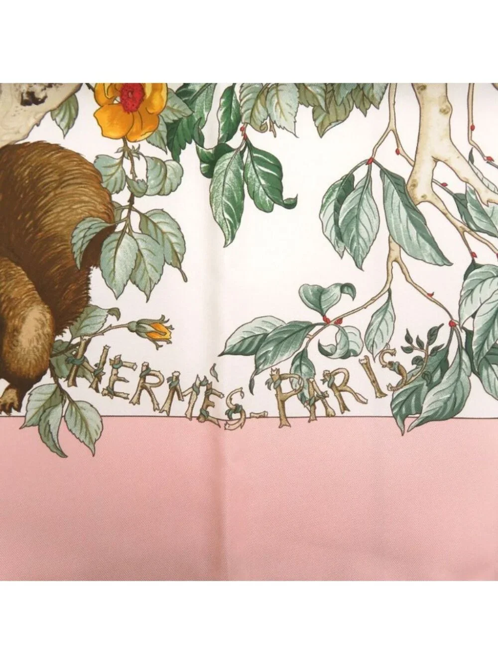 Hermes Carre 90 Au Cœur Des Bois in the Depths of the Forest Silk Pink Scarf